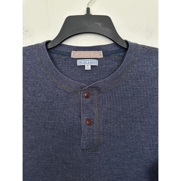 Wallace & Barnes Henley Waffle Knit Long Sleeve Sweater Top Blue Men's Medium - Picture 3 of 7